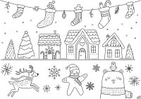 folia 39249 - Premium Fensterbilder Set "Cosy Winter" mit 8 vorgedruckten Design-Vorlagen zum Thema Winter, Weihnachten und Herbst, inkl. 7 Kreidestiften