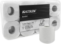 64 Rollen Toilettenpapier Katrin Basic Toilet 250, 2-lagiges Klopapier mit 250 Blatt | naturelles WC Papier, Klopapierrolle, Toilettenpapierrolle von Metsä Tissue