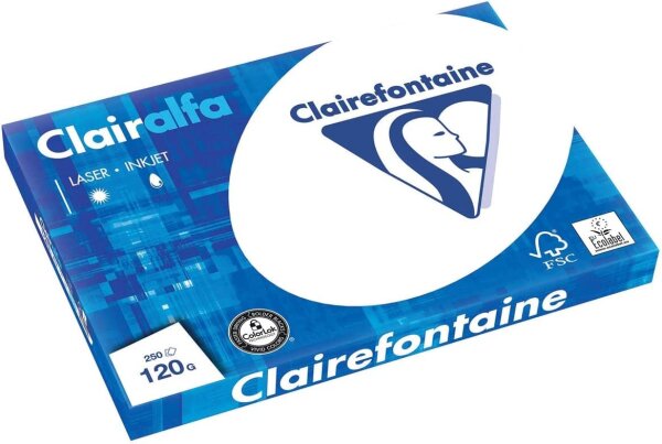 Clairfontaine Clairalfa, DIN A3, 120g 250 Blatt, weiß - Weiß 171 CIE