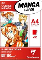Clairefontaine 94042C Layoutblock (für Manga Comics, ideal für Illustrationen und Multitechniken, DIN A4, 21 x 29,7 cm, 50 Blatt, 100 g, geeignet für Filzmarker mit Alkohol) weiß