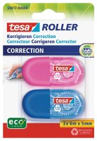 tesa Mini Korrekturroller ecoLogo - Band zur Korrektur auf Papier - Klein und ergonomisch - 6 m x 5 mm - Blau/Pink - 2er Pack