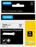 DYMO Rhino Industrie Permanente Polyesteretiketten | 12 mm x 5,5 m | Schwarz auf Weiß | selbstklebendes Schriftband | für DYMO Rhino und LabelManager Beschriftungsgerät