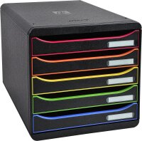 Exacompta 309914D Premium Ablagebox mit 5 Schubladen für DIN A4+ Dokumente. Stapelbare Schubladenbox mit hoher Kapazität für mehr Platz auf dem Schreibtisch Big Box Plus Black Office Schwarz-Bunt