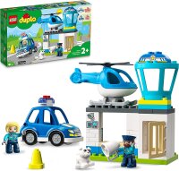 LEGO 10959 DUPLO Polizeistation mit Hubschrauber, Polizeiauto und Steine, Polizei-Spielzeug für Kleinkinder ab 2 Jahre, Lernspielzeug für Mädchen und Jungen