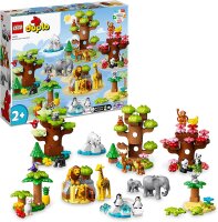 LEGO 10975 DUPLO Wilde Tiere der Welt Zoo Spielzeug mit Sound, mit 22 Tierfiguren und Steine, Lernspielzeug mit Weltkarten-Spielmatte für Jungen und Mädchen ab 2 Jahre
