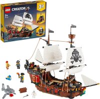 LEGO 31109 Creator 3-in-1 Piratenschiff, Taverne oder Totenkopfinsel Spielzeug Set, Piratentaverne, Pirateninsel