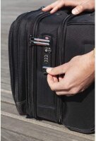 Exacompta 18534E Premium Reisetasche Exatrolley mit 4 Hauptfächern vielen Innentaschen 2 USB Anschlüsse und ausziehbarem Trollygriff wasserabweisend ideal für Privat- und Geschäftsreisen, schwarz