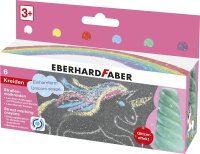 Eberhard Faber 526560 - Straßenmalkreiden mit Glitzereffekt, in 6 leuchtenden Farben und Einhornform, für bunten Malspaß auf Asphalt und Gehwegen