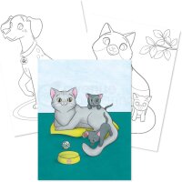 Avenue Mandarine ‎GY105C - Malblock Graffy Color, Zeichenpapier 120g, mikroperforiert, 2 x 12 Designs = 24 Blatt, geeignet für Kinder ab 3 Jahren, 1 Stück, Mutter/Kind Haustiere