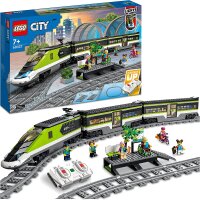 LEGO 60337 City Personen-Schnellzug, Set mit ferngesteuertem Zug mit Scheinwerfern, 2 Wagen und 24 Schienen-Elementen, Eisenbahn-Spielzeug