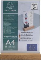 Exacompta 84258D Tischaufsteller mit Holzsockel DIN A4 Hochformat aus hochwertigem Acryl beidseitig verwendbar UV beständig Prospektschild Flyerhalter Tischschild Prospekthalter transparent