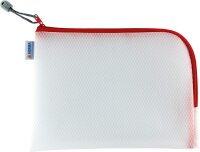 HERMA 20008 Kulturbeutel A5 mit Reißverschluss, transparent (26 x 20 cm) kleine verschließbare Sichttasche mit Zipper für Kosmetik, Flüßigkeiten, Make-Up, Zahnbürste, Kosmetiktasche in rot