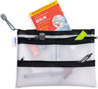 HERMA 20295 Universaltasche A5 mit Reißverschluss, transparent (26 x 20 cm) großer verschließbarer Handtaschen Organizer mit Zipper und 4 separaten Taschen, Aufbewahrungstasche in schwarz