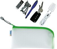HERMA 20004 Reißverschlusstasche Reiseetui, transparent (23 x 11 cm) kleine verschließbare Sichttasche mit Zipper für Handy, Ladekabel, Kosmetik, Stifte, Schlüssel, Kulturtasche in grün