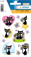 HERMA 15462 Glitter Sticker für Kinder, Cute Cat (11 Aufkleber, Folie, glitzernd) selbstklebend, permanent haftende Motiv Etiketten für Mädchen und Jungen, bunt