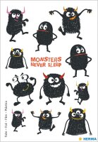 HERMA 15613 Sticker für Kinder, Monsters Never Sleep (12 Aufkleber, Folie, glänzend) selbstklebend, permanent haftende Motiv Etiketten für Mädchen und Jungen, bunt