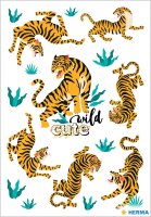 HERMA 15615 Sticker für Kinder, Wilder Tiger (16 Aufkleber, Folie, mit Goldprägung) selbstklebend, permanent haftende Motiv Etiketten für Mädchen und Jungen, bunt