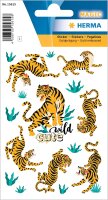 HERMA 15615 Sticker für Kinder, Wilder Tiger (16 Aufkleber, Folie, mit Goldprägung) selbstklebend, permanent haftende Motiv Etiketten für Mädchen und Jungen, bunt