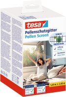 tesa Pollenschutzgitter - zuschneidbarer, transparenter Pollenschutz für Allergiker - für nach innen öffnende Fenster - inkl. selbstklebendem Klettband - Anthrazit - 120 cm x 240 cm