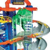 Hot Wheels City Robo T-Rex Ultimate Garage Multi-level multi-play mode Stores 100 plus 1:64 scale cars gift idea for kids 5 and older​, GJL14