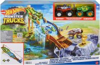 Hot Wheels HGV12 - Monster Trucks Wettkampf-Rennstrecke, Spielset mit den 2 Monster Trucks Bigfoot und Gunkster für spannende Auto-Rennen, Spielzeug für Kinder ab 4 Jahren