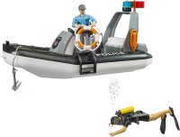 bruder 62733 - Bworld Polizei Schlauchboot mit Polizisten, Taucher & Zubehör - 1:16 Rettungsdienst Einsatz Rettungsschwimmer Polizeiboot Wasser-Spielzeug