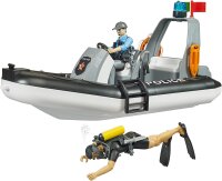 bruder 62733 - Bworld Polizei Schlauchboot mit Polizisten, Taucher & Zubehör - 1:16 Rettungsdienst Einsatz Rettungsschwimmer Polizeiboot Wasser-Spielzeug