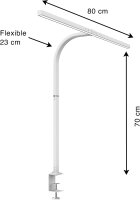 Unilux LED Schreibtischlampe Strata zum Klemmen, weiß, dimmbar, 80 cm breit, mit Lichtsensor, IP23, 700lm, 6400K, 12,7W [Energieklasse E]