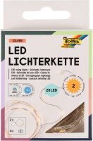 folia 986 - 2x Micro-LED Lichterkette mit je 20 LEDs in Warmweiß, ca. 2,20 m lange LED Beleuchtung aus Silberdraht, inkl. 4 Batterien