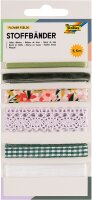 folia 12024 - Stoffbänder-Mix "Flower Fields" mit 6 unterschiedlichen Schleifenbändern in den Farben Grün, Weiß und zartem Lila, Bastelset zum Verzieren und Gestalten