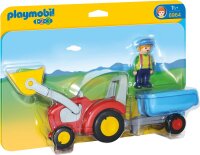 PLAYMOBIL 1.2.3 6964 Traktor mit Anhänger, Schaufel und Hebearm sind beweglich, Mulde klappbar, inklusive Bauer und Strohballen, ab 1,5 Jahren