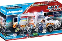 PLAYMOBIL City Action 70936 Rescue Vehicle: Ambulance with Lights, With Light and Sound, Ambulance Toy for Children Ages 5+