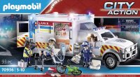 PLAYMOBIL City Action 70936 Rescue Vehicle: Ambulance with Lights, With Light and Sound, Ambulance Toy for Children Ages 5+