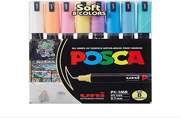 uni Posca PC1MR Stift, extra feine Spitze, weiche Farben, 8 Stück