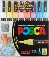 uni Posca PC3M Stift mit feiner Spitze, weiche Farben, 8...