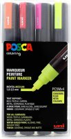 uni-ball Pigmentmarker POSCA PC-5M, 4er Box, neonfarben, Sie erhalten 1 Packung, Packungsinhalt: 4 er Box