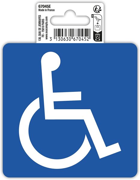 Exacompta - Art.-Nr. 67045E - 1 Piktogramm mit Behinderten - Aus rutschfestem PVC-Vinyl - Glänzend - Maße: 10 x 10 cm - Farbe: Weiß auf blauem Hintergrund