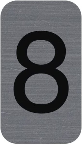 Exacompta - Art.-Nr. 67188E - 1 Selbstklebende Platte CHIFFRE 8 - Wandschild bedruckt - auf allen Untergründen - Aluminium Optik gebürstet - Maße: 2,5 x 4,4 cm