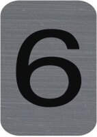 Exacompta - Art.-Nr. 67186E - 1 Selbstklebende Platte CHIFFRE 6 - Wandschild bedruckt - auf allen Untergründen - Aluminium Optik gebürstet - Maße: 2,5 x 4,4 cm