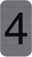 Exacompta - Art.-Nr. 67184E - 1 x Haftschild CHIFFRE 4 - Wandschild bedruckt - auf allen Untergründen - Aluminium Optik gebürstet - Maße: 2,5 x 4,4 cm