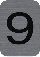 Exacompta - Art.-Nr. 67189E - 1 Selbstklebende Platte CHIFFRE 9 - Wandschild bedruckt - auf allen Untergründen - Aluminium Optik gebürstet - Maße: 2,5 x 4,4 cm