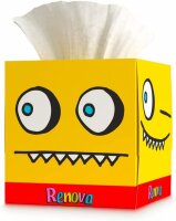 Renova Kids-Box Taschentücher - 4er Pack Gesichter - Zupfboxen Kids - fröhliche Gesichter - Kosmetiktücher - 4 Packs á 50 Tücher pro Box