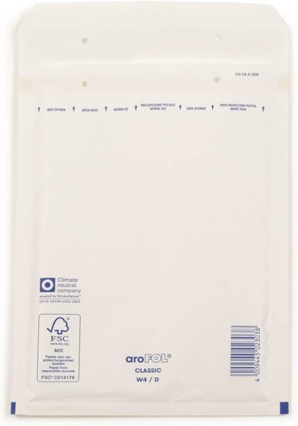 Arofol 2FVAF000104 Luftpolstertaschen Nummer 4, 100 Stück, 180x265 mm, weiß