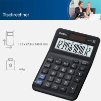 Casio Tischrechner MS-20F, 12-stellig, Steuerberechnung, Währungsumrechnung, Vorzeichenwechsel, Solar/Batteriebetrieb