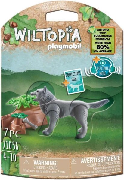 PLAYMOBIL WILTOPIA 71056 Wolf aus nachhaltigem Material inklusive vielen Zubehör und Tier-Sammelkarte mit QR-Code und spannenden Audio-Content, ab 4 Jahren, Multi