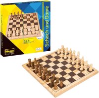 Idena 40174 - Spieleklassiker Schach und Dame 2-in-1, mit Spielbrett, 32 Schachfiguren und 24 flachen Steinen, für spannende Spielabende mit Freunden und Familie