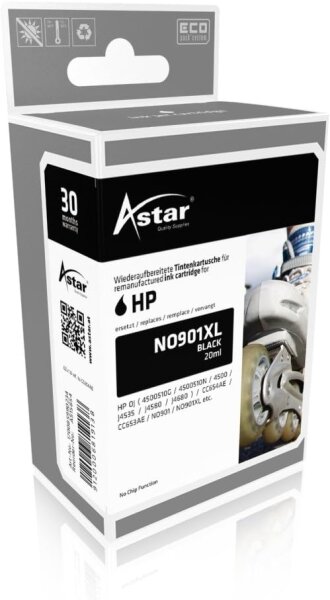 Astar AS15854 Tintenpatrone kompatibel zu HP NO901XL CC654A, 700 Seiten, schwarz
