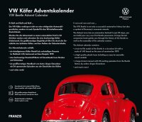 FRANZIS 55255 - VW Käfer Adventskalender rot, Metall Modellbausatz im Maßstab 1:43, inkl. Soundmodul und 52-seitigem Begleitbuch