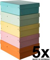 Original Falken 5er Pack PureBox Pastell. Made in Germany. 100 mm hoch DIN A4 farbig sortiert. Aufbewahrungsbox mit Deckel aus stabilem Karton Vegan Geschenkbox Transportbox Schachtel Allzweckbox