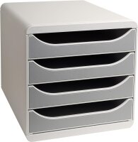 Exacompta 310041D Premium Ablagebox mit 4 Schubladen für DIN A4+ Dokumente. Belastbare Schubladenbox mit hoher Kapazität für mehr Platz auf dem Schreibtisch Big Box Office Lichtgrau|Steingrau